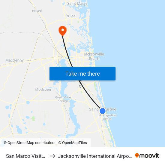 San Marco Visitor Ctr to Jacksonville International Airport - JAX map