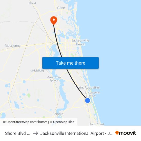 Shore Blvd So to Jacksonville International Airport - JAX map