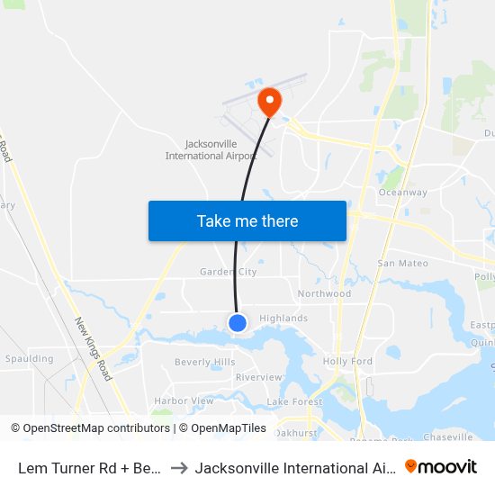 Lem Turner Rd + Bessent Dr to Jacksonville International Airport JAX