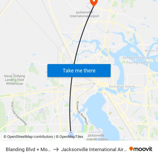 Blanding Blvd + Morse Ave to Jacksonville International Airport - JAX map