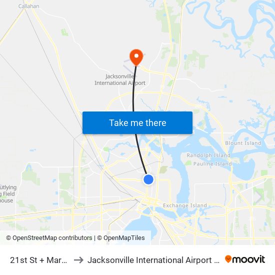 21st St + Mars St to Jacksonville International Airport - JAX map