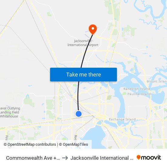 Commonwealth Ave + McTyre Ct to Jacksonville International Airport - JAX map