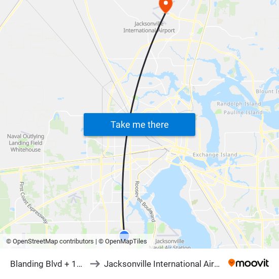 Blanding Blvd + 118th St to Jacksonville International Airport - JAX map