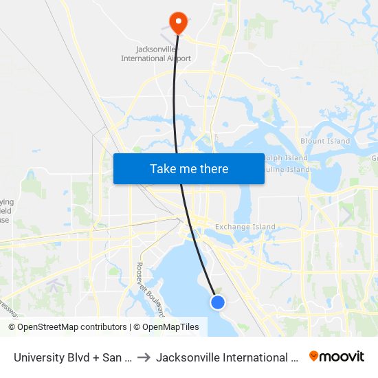 University Blvd + San Jose Blvd to Jacksonville International Airport - JAX map