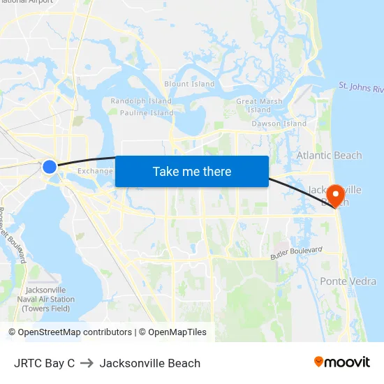 JRTC Bay C to Jacksonville Beach map