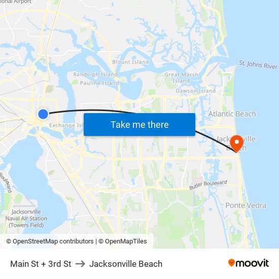 Main St + 3rd St to Jacksonville Beach map