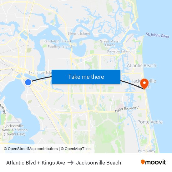 Atlantic Blvd + Kings Ave to Jacksonville Beach map