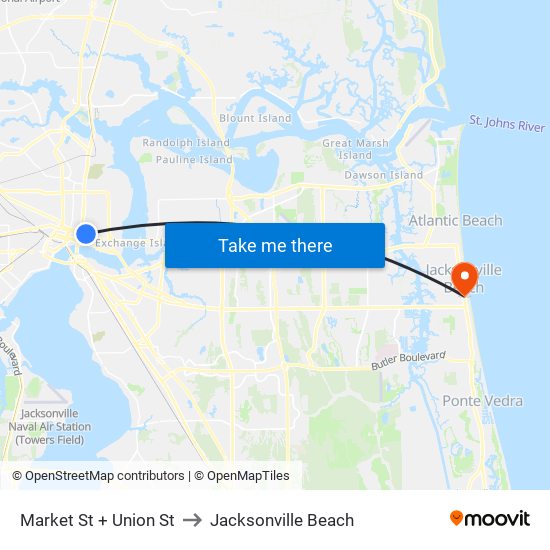 Market St + Union St to Jacksonville Beach map