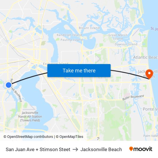 San Juan Ave + Stimson Steet to Jacksonville Beach map