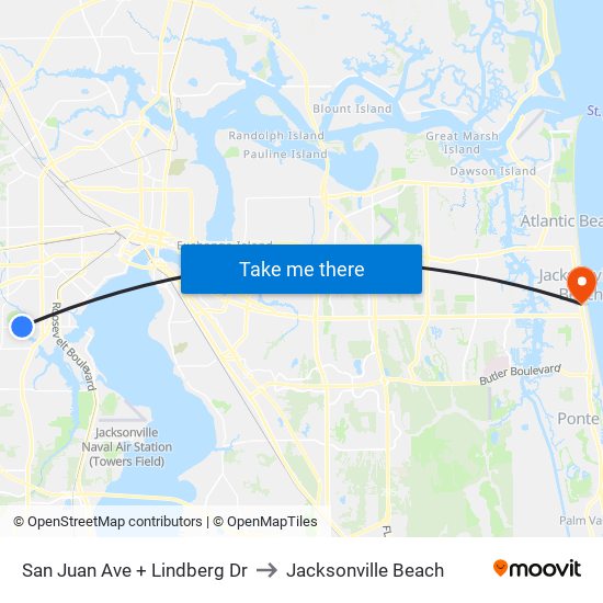 San Juan Ave + Lindberg Dr to Jacksonville Beach map