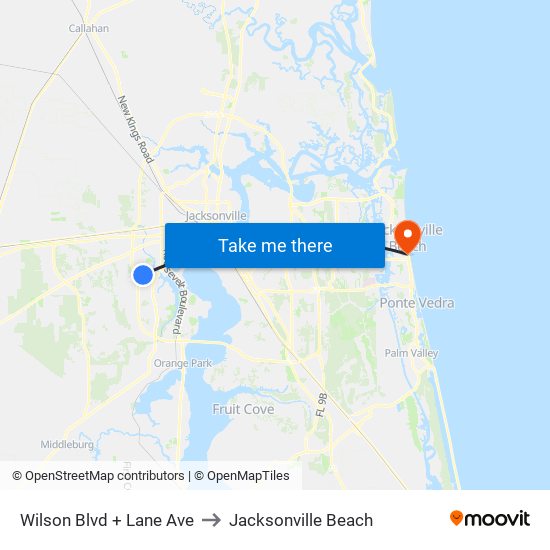 Wilson Blvd + Lane Ave to Jacksonville Beach map