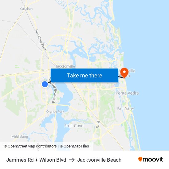 Jammes Rd + Wilson Blvd to Jacksonville Beach map