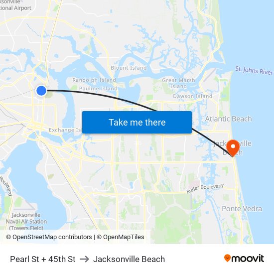 Pearl St + 45th St to Jacksonville Beach map