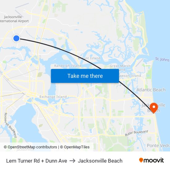 Lem Turner Rd + Dunn Ave to Jacksonville Beach map