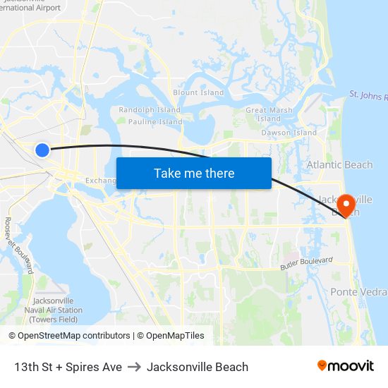 13th St + Spires Ave to Jacksonville Beach map