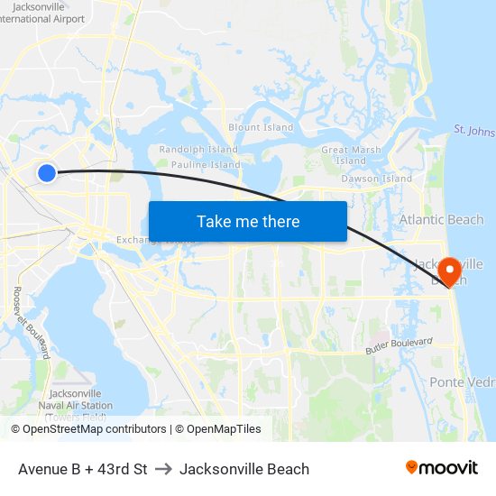 Avenue B + 43rd St to Jacksonville Beach map