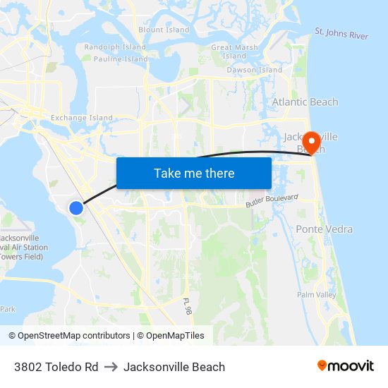 3802 Toledo Rd to Jacksonville Beach map