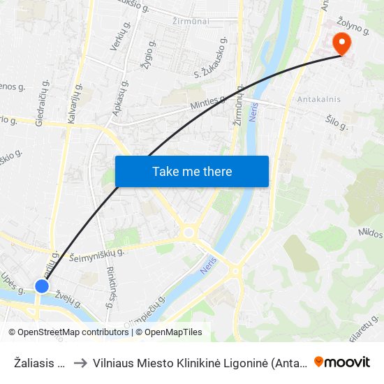 Žaliasis Tiltas to Vilniaus Miesto Klinikinė Ligoninė (Antakalnio Klinikos) map