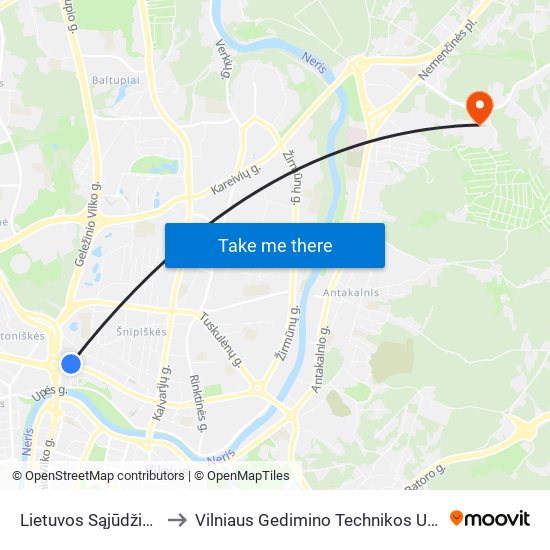 Lietuvos Sąjūdžio Kelias to Vilniaus Gedimino Technikos Universitetas map