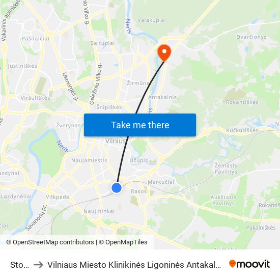 Stotis to Vilniaus Miesto Klinikinės Ligoninės Antakalnio Filialas map