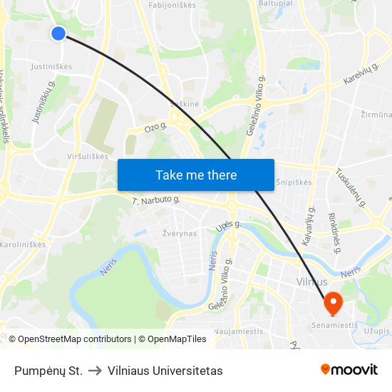 Pumpėnų St. to Vilniaus Universitetas map