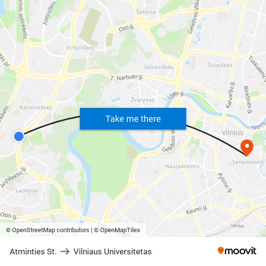 Atminties St. to Vilniaus Universitetas map