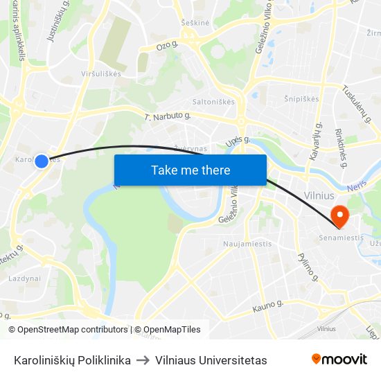 Karoliniškių Poliklinika to Vilniaus Universitetas map