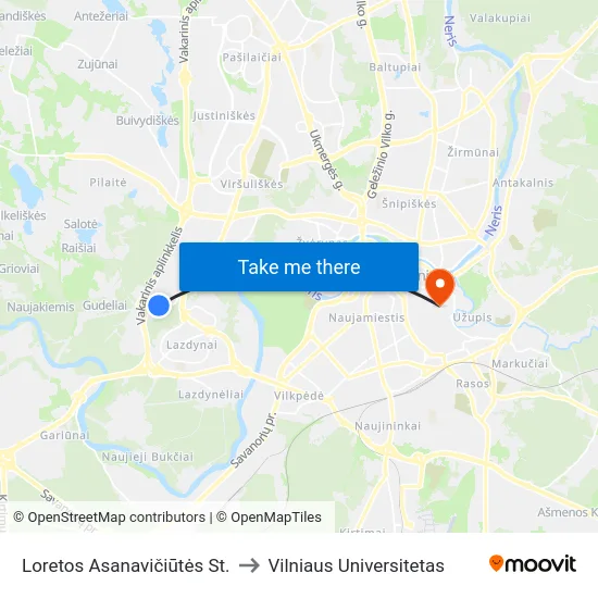 Loretos Asanavičiūtės St. to Vilniaus Universitetas map