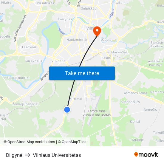 Dilgynė to Vilniaus Universitetas map