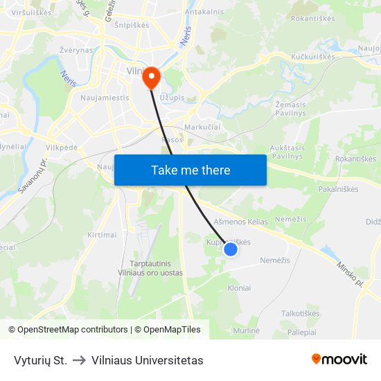 Vyturių St. to Vilniaus Universitetas map