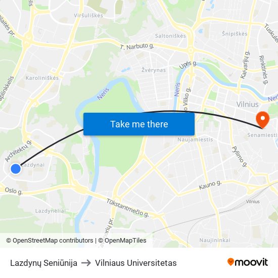 Lazdynų Seniūnija to Vilniaus Universitetas map