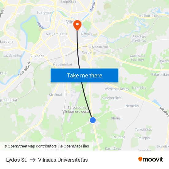 Lydos St. to Vilniaus Universitetas map