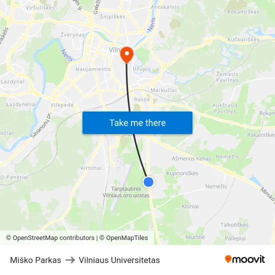 Miško Parkas to Vilniaus Universitetas map
