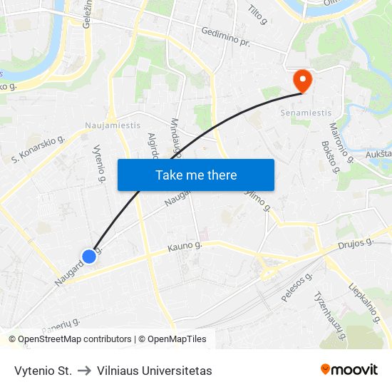 Vytenio St. to Vilniaus Universitetas map