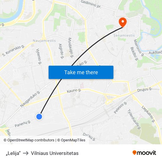 „Lelija“ to Vilniaus Universitetas map