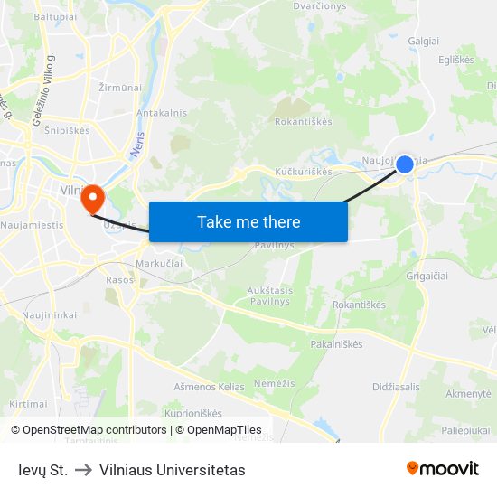 Ievų St. to Vilniaus Universitetas map