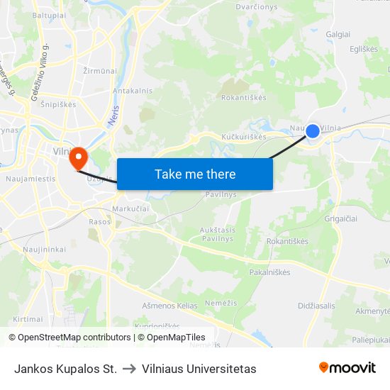 Jankos Kupalos St. to Vilniaus Universitetas map