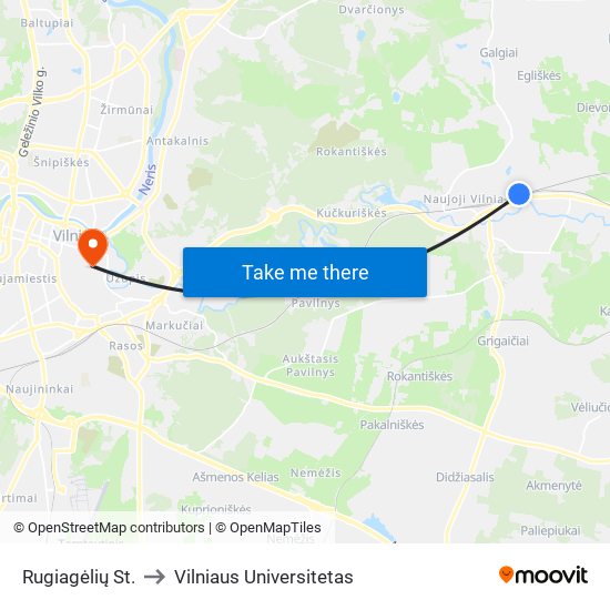 Rugiagėlių St. to Vilniaus Universitetas map