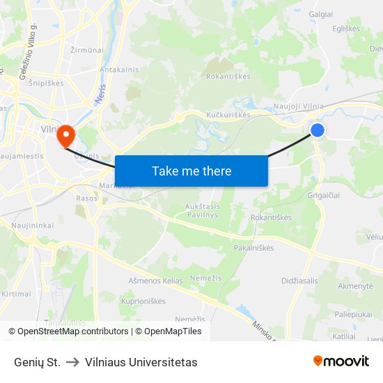 Genių St. to Vilniaus Universitetas map