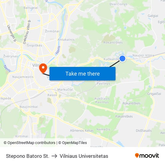 Stepono Batoro St. to Vilniaus Universitetas map