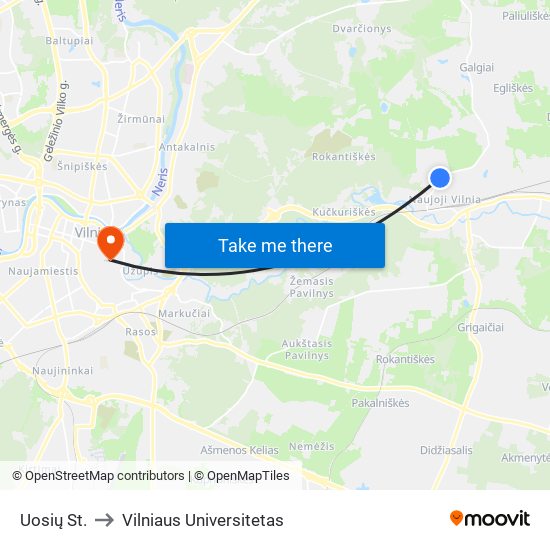 Uosių St. to Vilniaus Universitetas map