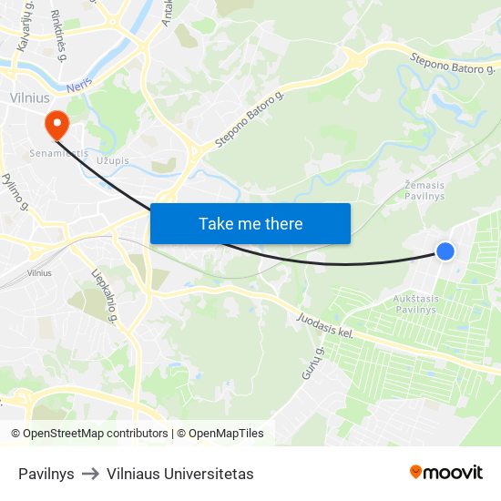 Pavilnys to Vilniaus Universitetas map