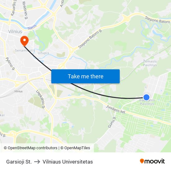 Garsioji St. to Vilniaus Universitetas map