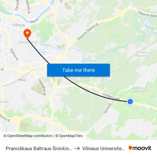 Pranciškaus Baltraus Šivickio St. to Vilniaus Universitetas map