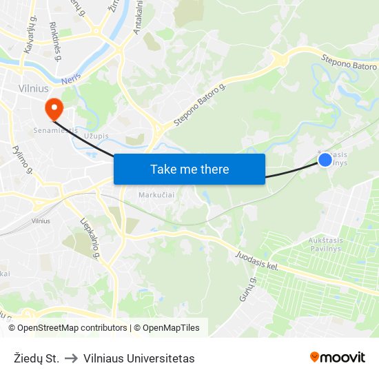 Žiedų St. to Vilniaus Universitetas map