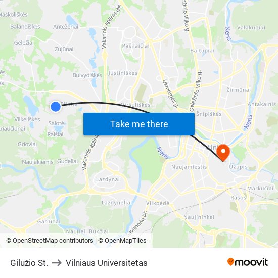 Gilužio St. to Vilniaus Universitetas map