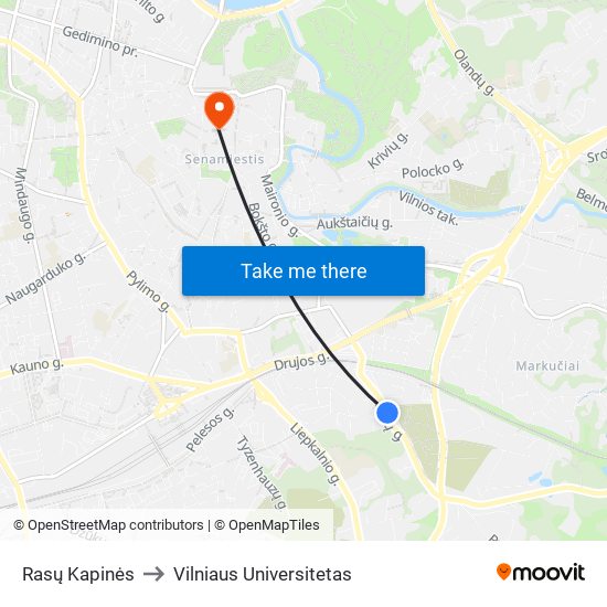 Rasų Kapinės to Vilniaus Universitetas map