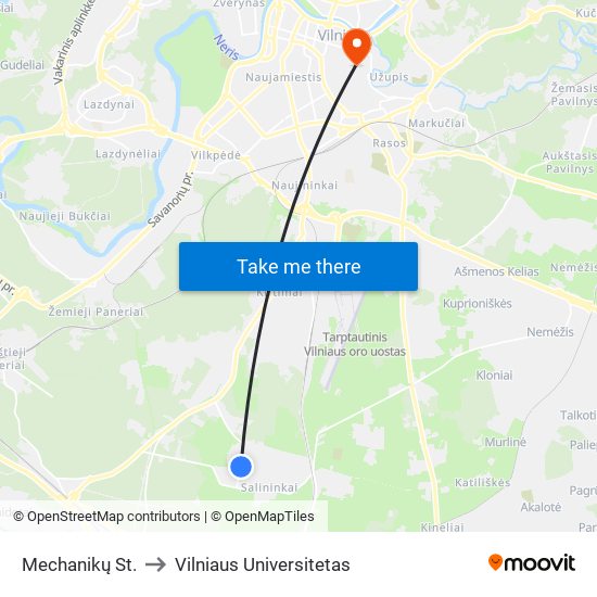 Mechanikų St. to Vilniaus Universitetas map