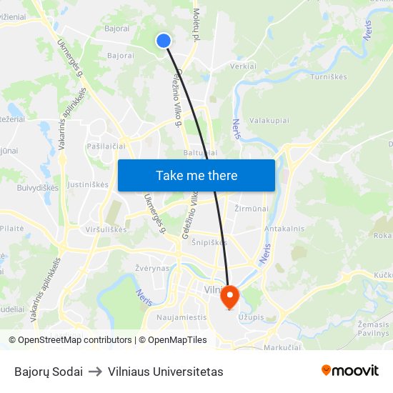 Bajorų Sodai to Vilniaus Universitetas map