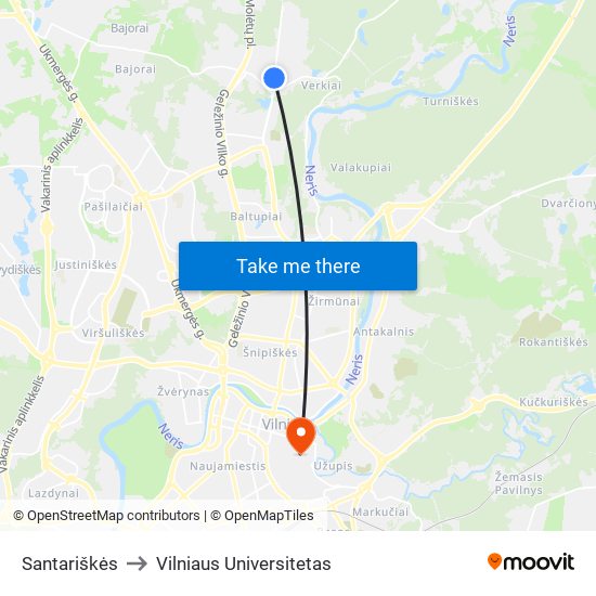 Santariškės to Vilniaus Universitetas map